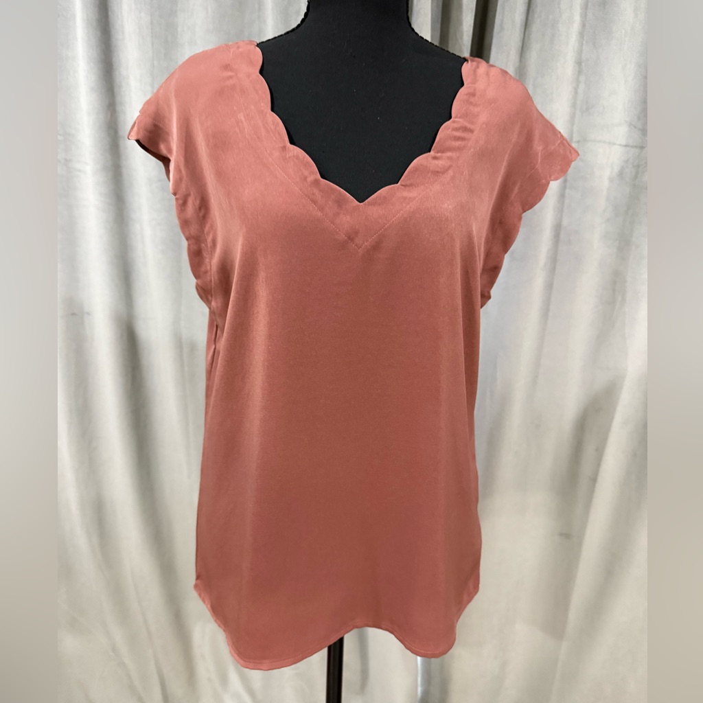 Express Scalloped V-Neck Blouse In Terracotta